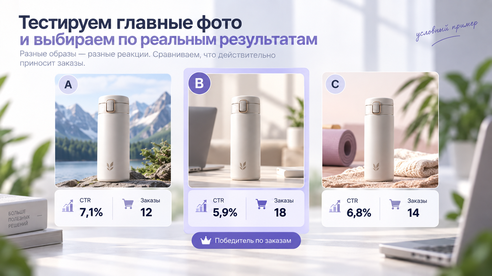 Сравнение вариантов главного фото Wildberries по CTR и заказам