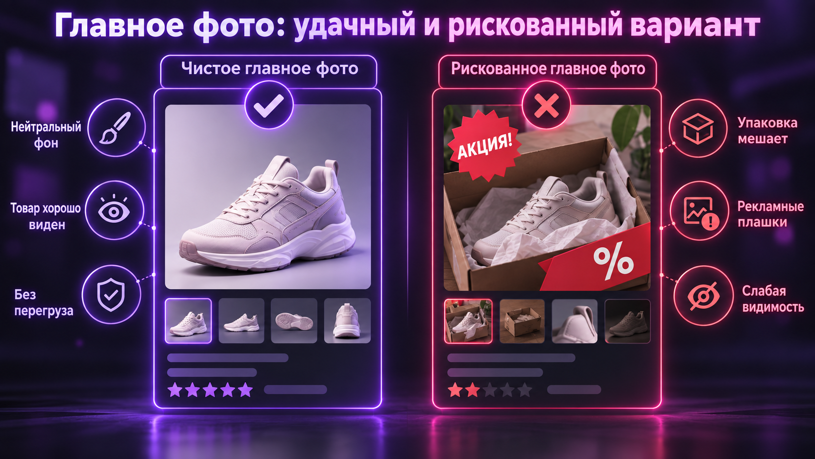 Хорошее и рискованное главное фото Wildberries: фон, текст, упаковка и видимость товара