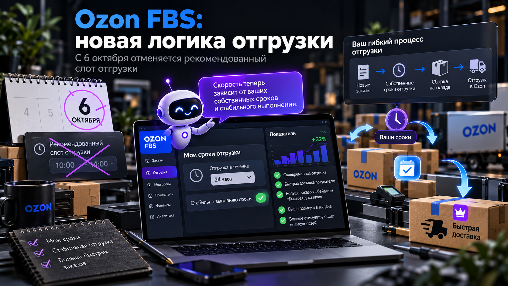 Ozon FBS с 6 октября: новая логика сроков и отгрузки без рекомендованного слота