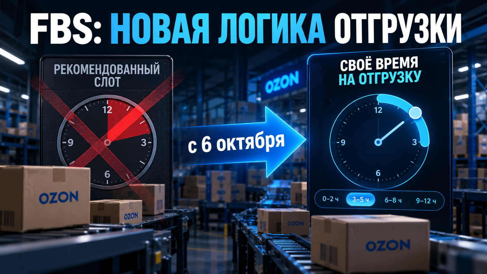 Ozon FBS: переход от рекомендованного слота к собственному времени отгрузки продавца