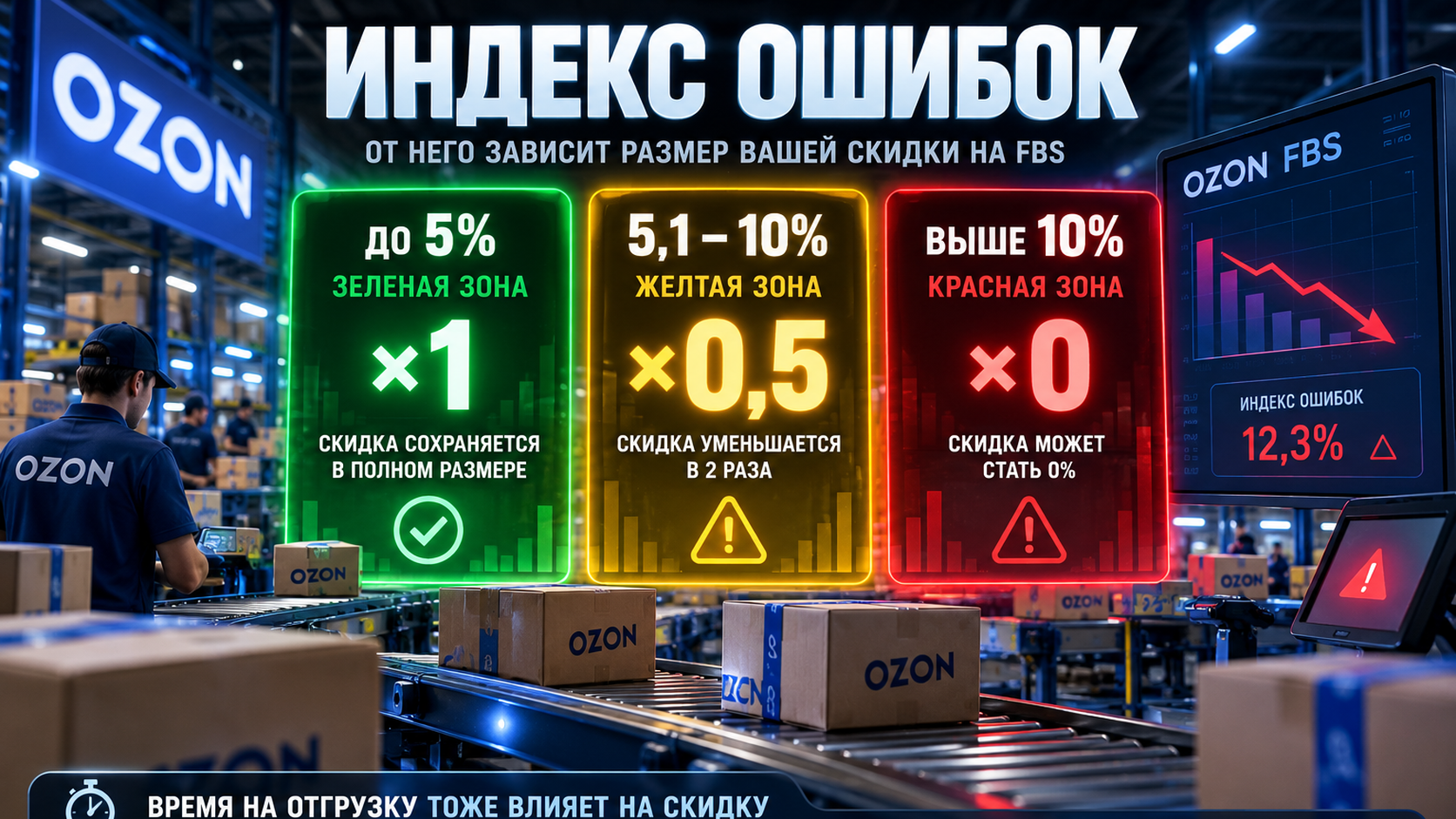 Индекс ошибок Ozon FBS: зеленая, желтая и красная зоны и влияние на скидку